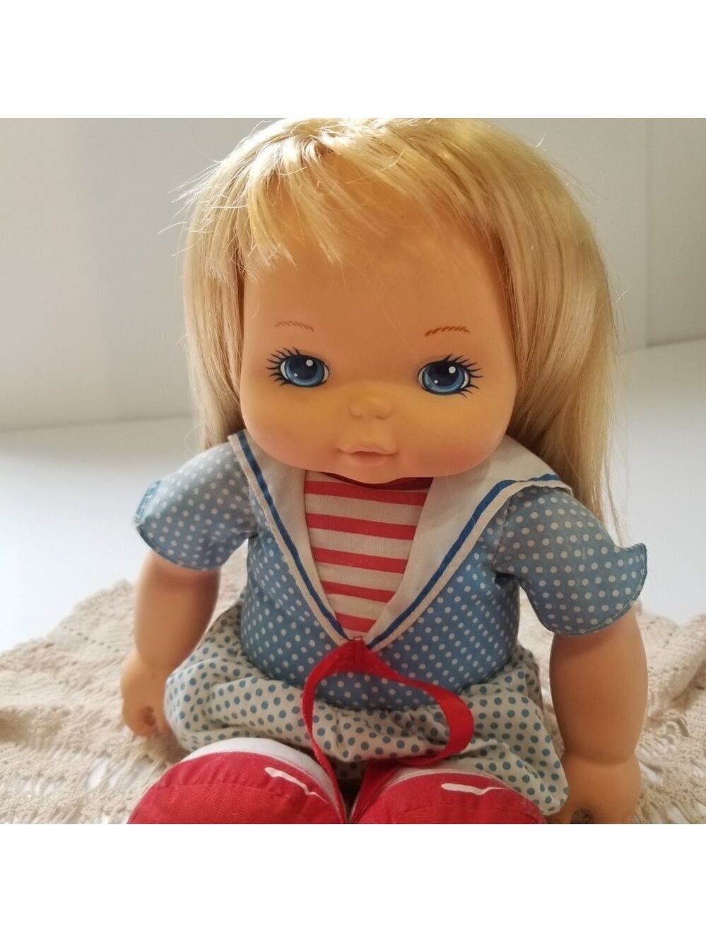 Vintage Playskool School Kids Doll 13.5” Sailor Girl Blonde Hair Blue Outfit - Picture 14 of 16